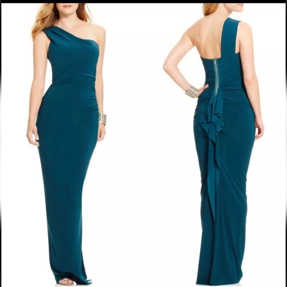 Elegant Teal Evening GownXSCAPE Maxi Dress Column Gown One Shoulder Women’s - Picture 1 of 10